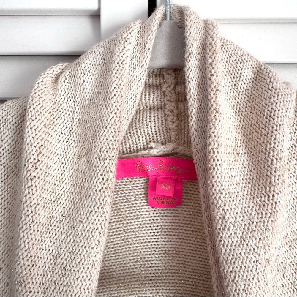 Lilly Pulitzer Tatum Long Fringe Hem Open Cardigan Sweater Gold Metallic Size XS - Picture 7 of 13